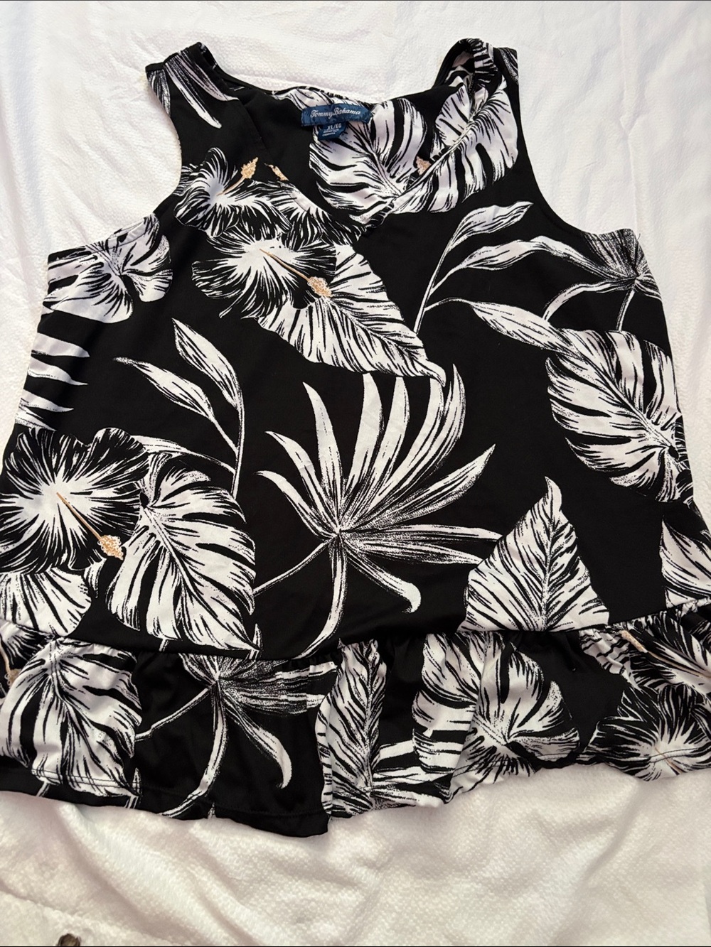Tommy Bahama Black Tropical Floral Ruffle Hem Tank